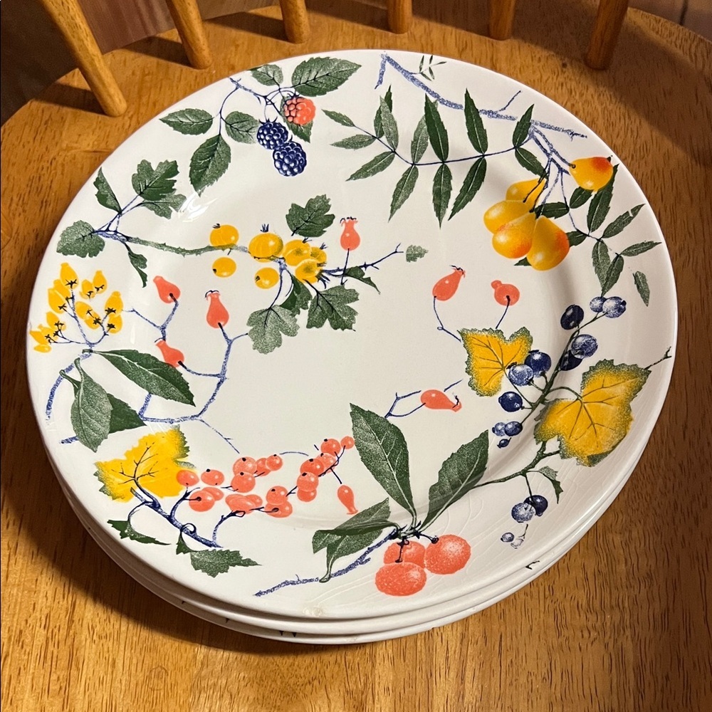 Crate and Barrel Fruit & Berry Serving plates 10 in , Italy- Set of 3